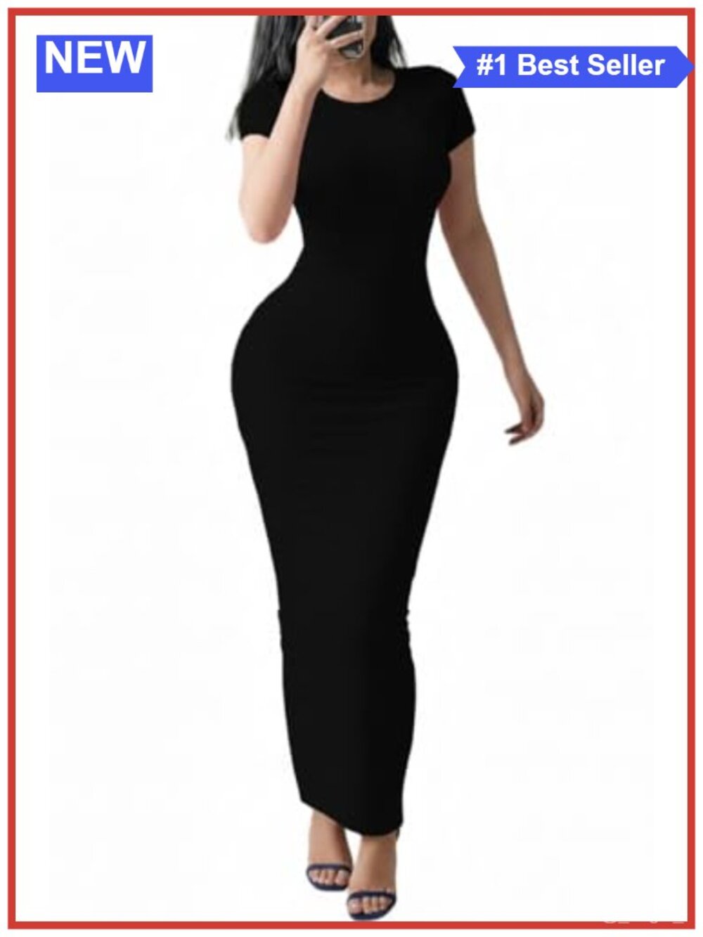 Women's Bodycon Maxi Dress Short Sleeve Round Neck Casual Long Dress